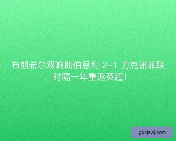 布朗希尔双响助伯恩利 2-1 力克谢菲联，时隔一年重返英超！